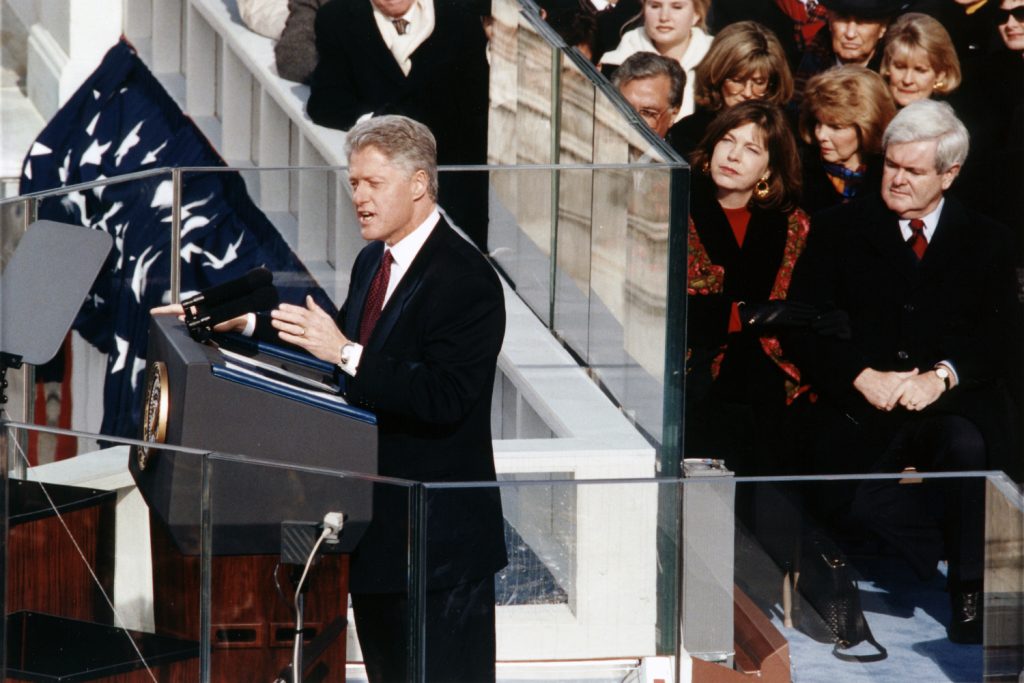 President Bill Clinton delivering his inaugural address on the west front of the U.S. Capitol January 20 1997 Prints Photographs Division Library of Congress LC USZC4 7730.