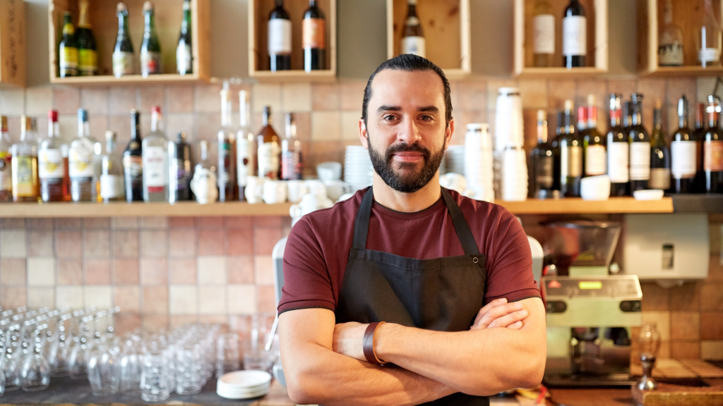 Busy bar owner proud strong