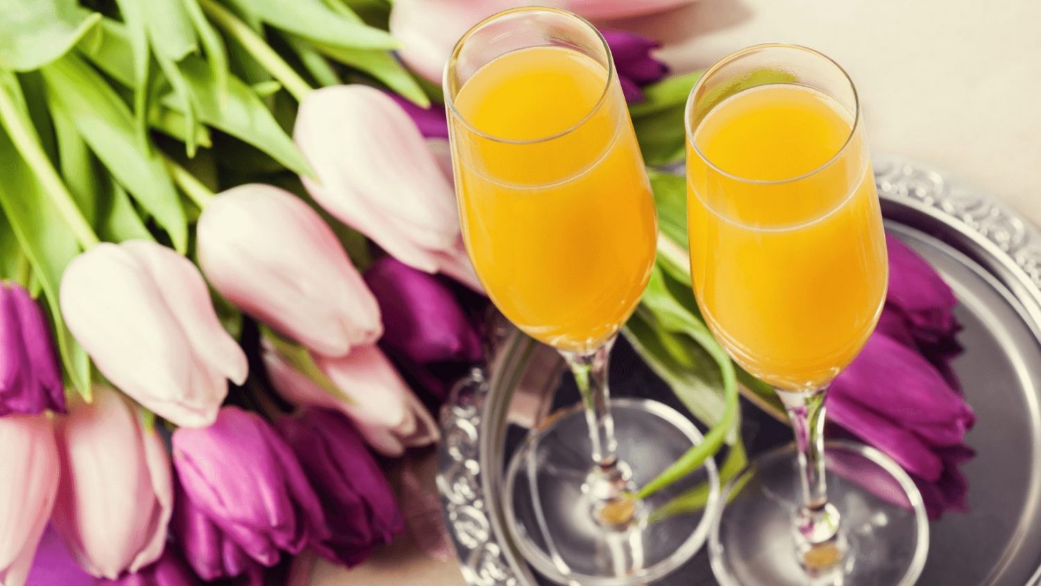Mimosa Party for Two: two splits of Brut sparkling wine served with an  array of mixers, featuring orange juice, hibiscus syrup, and…