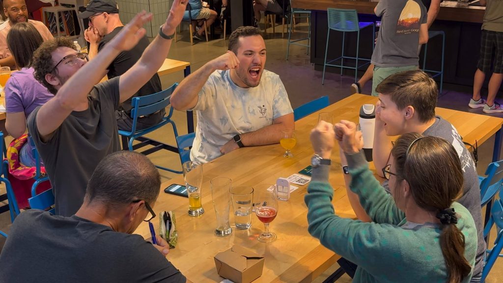 hi wire brewing () team celebrating pump fist yell yes