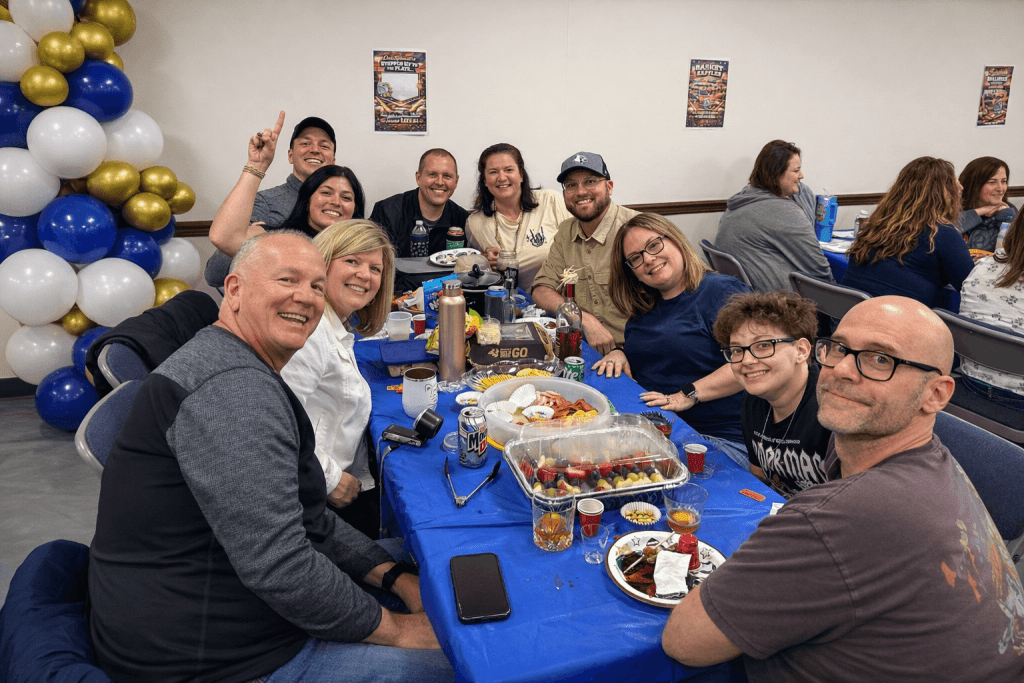 A trivia team at a high school fundraising event.